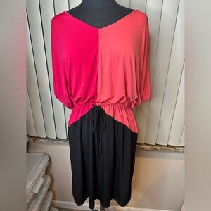 Olivia Matthews Black Pink Color block V-Neck Knee Length Dress Size XL